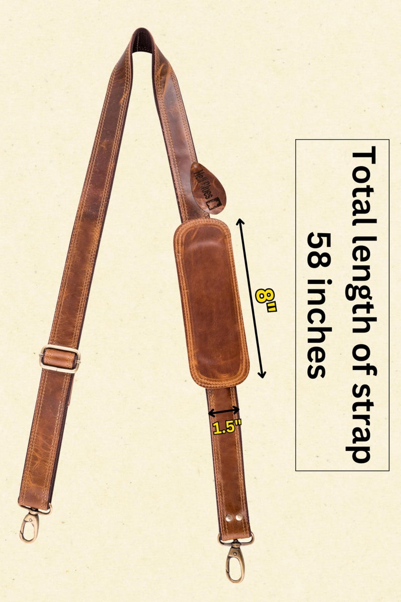 Hell Blues Bag Strap Replacement - Genuine Leather double layered with Brass Swivels ~ Adjustable Shoulder Strap for Messenger, Laptop, Camera, Travel Bags and More (CARAMEL BUFF) - Image 4